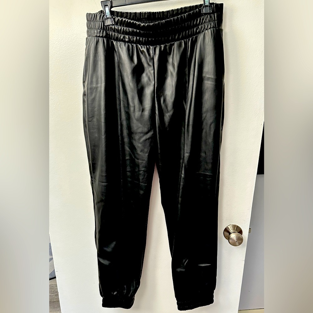 Black faux leather jogger, women’s Medium. Never worn, Express.
